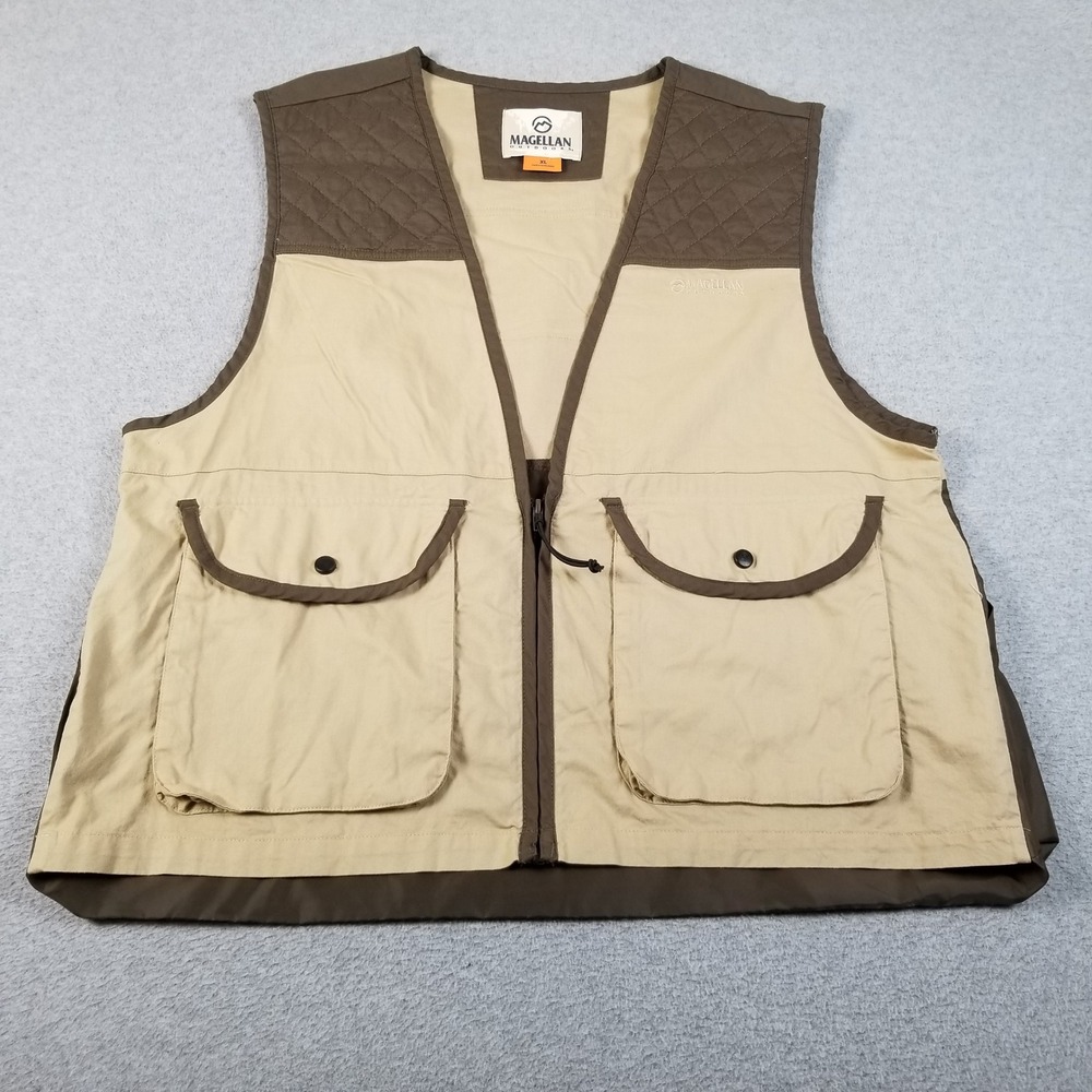 Magellan Outdoors Hunting Vest Men's XL Brown Green Quilted Pockets Lightweight